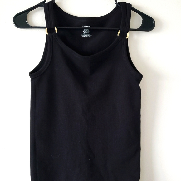 ๐ black top sleeveless with gold accent ring CARMEN Marc Valvo size XS/S ๐ - Picture 2 of 5
